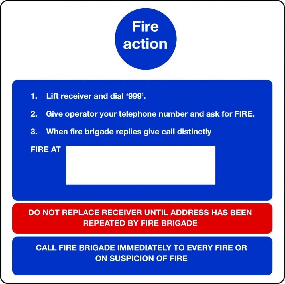 Fire action notice for positioning near telephone operator