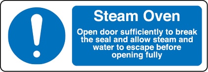 Steam oven open door sufficiently to break the seal sign