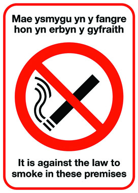 prohibition no smoking sign conforming to welsh legislation