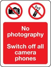 03411 No photography Switch off all mobile phones sign