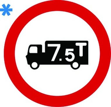 Vehicle weight restriction 7.5 tonnes sign