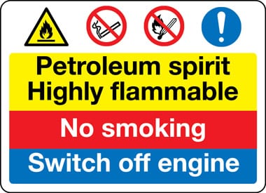 Petroleum spirit highly flammable safety sign