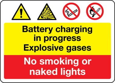 Battery charging in progress explosive gases sign