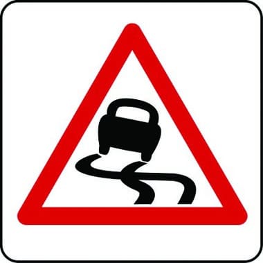 Slippery road sign