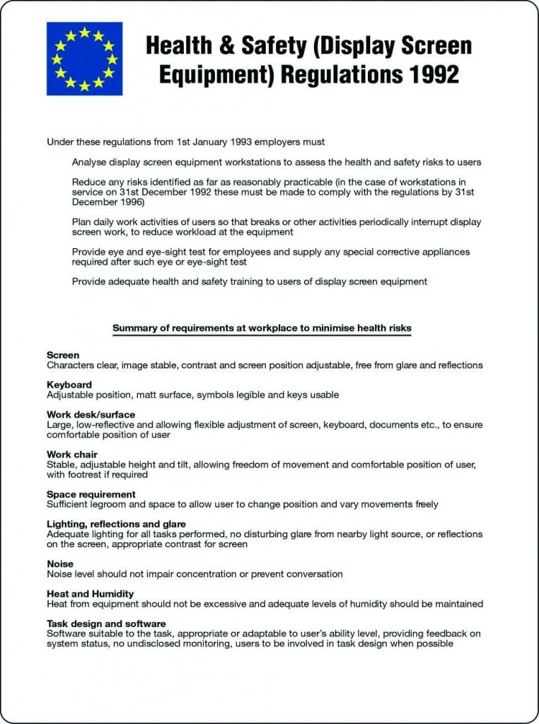 Health & Safety (Display Screen Equipment) Regulations 1992 sign
