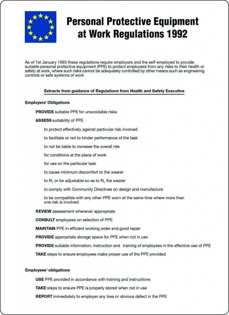 Personal Protective Equipment at Work Regulations 1992 sign Stocksigns