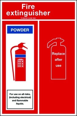 Powder fire extinguisher sign backplate