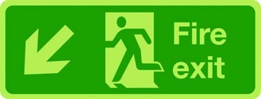 Fire exit arrow down left photoluminescent sign