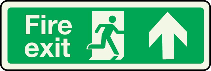 Fire exit sign with arrow pointing up