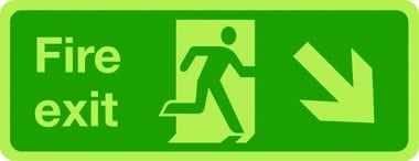 Fire exit arrow down right photoluminescent sign