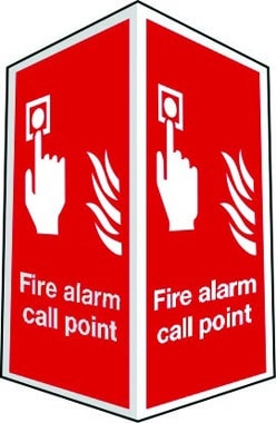 Projecting two-sided fire alarm call point sign