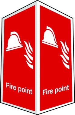 Projecting two-sided fire point sign