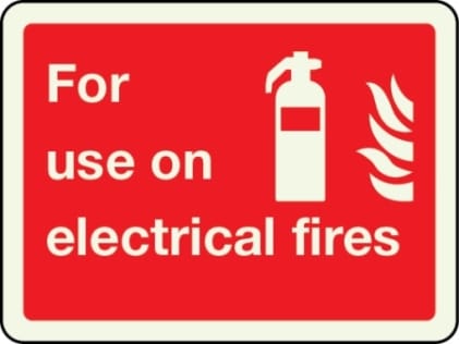 For use on electrical fires sign