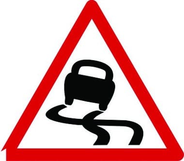 Slippery road warning sign