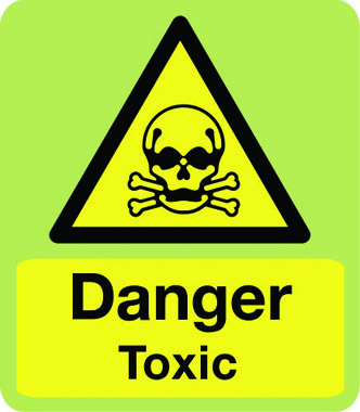 hazard danger toxic in photoluminescent sign stocksigns