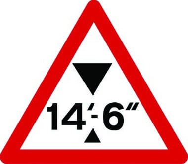 Maximum headroom at hazard 14ft 6in traffic sign