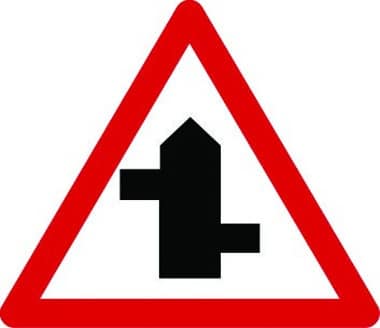 Staggered junction right turn first traffic sign