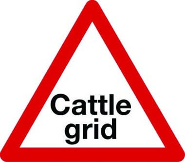 Cattle grid ahead warning sign