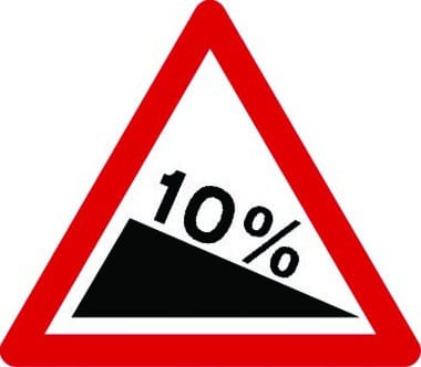 Steep hill downwards to right traffic sign