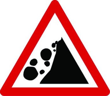 Rocks falling left warning sign