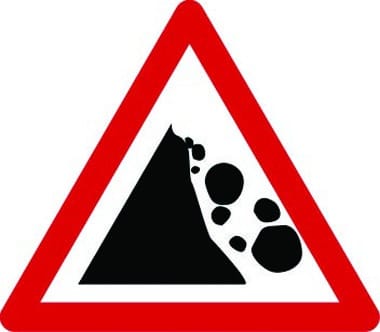 Rocks falling right traffic sign