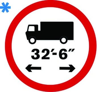 Vehicle length restriction 32ft 6in sign