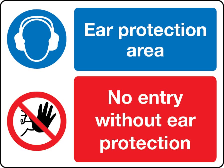 Mandatory Ear protection zone No entry without ear protection sign