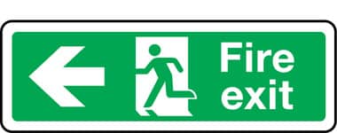 Double-sided fire escape route sign arrow left