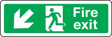 Double-sided fire escape route sign arrow down left