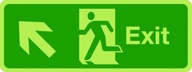Exit sign arrow diagonal up double sided sign - Photoluminescent Rigid Plastic (1mm), 600 x 200mm