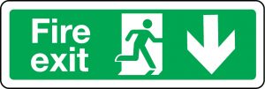 Fire exit sign with arrow down