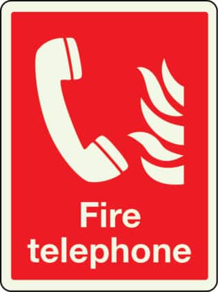 Fire telephone sign (large) in photoluminescent material