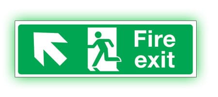 photoluminescent up left fire exit sign