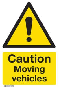 Caution moving vehicles sign