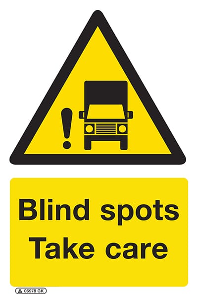 Blind spots take care sign