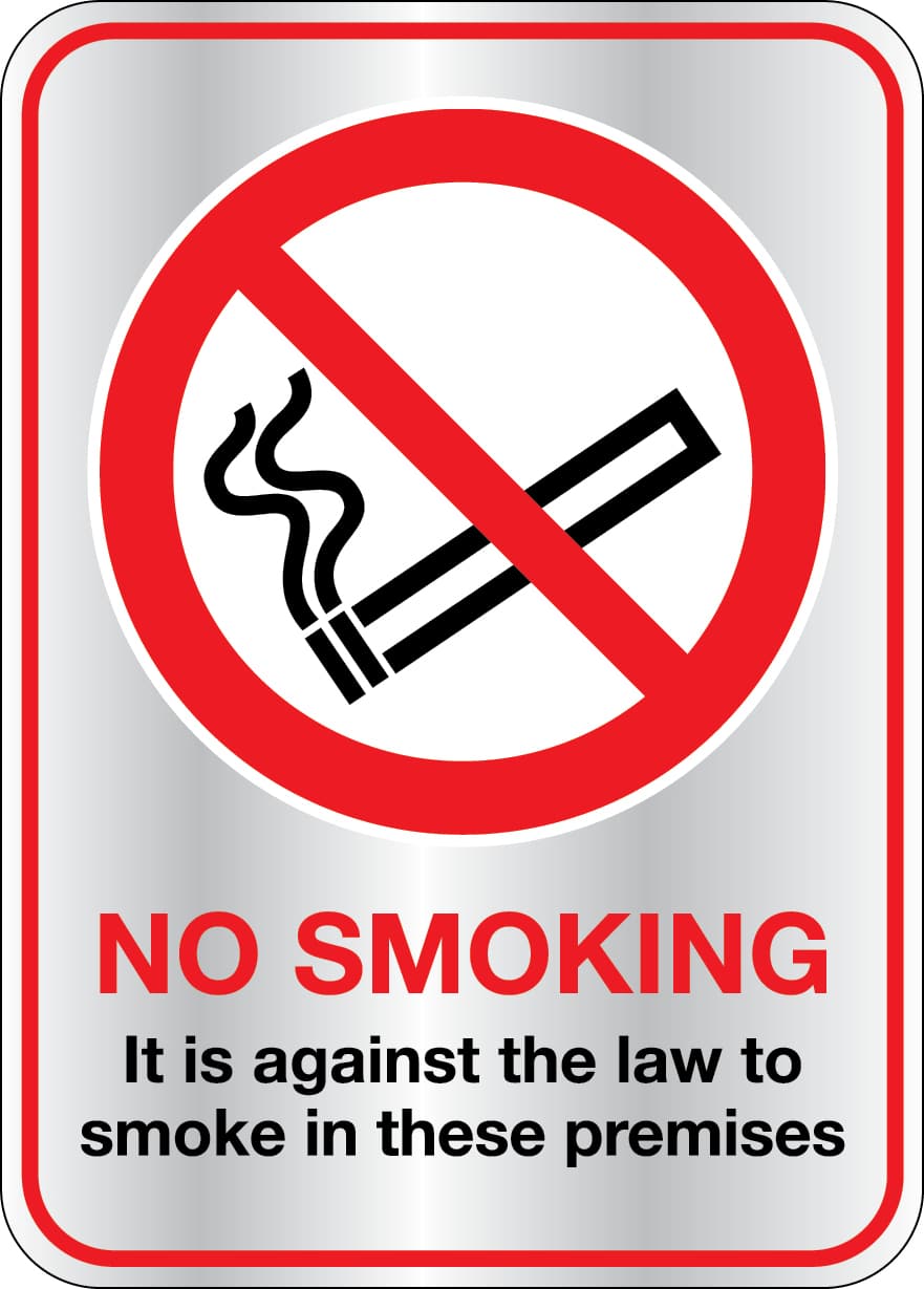 Brushed stainless steel no smoking sign