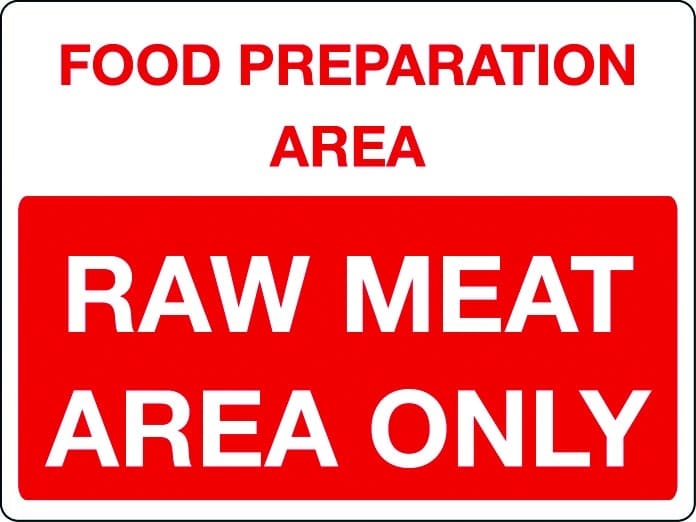 Food preparation area - raw meat only sign