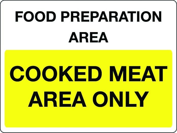 Food preparation area - cooked meat only sign