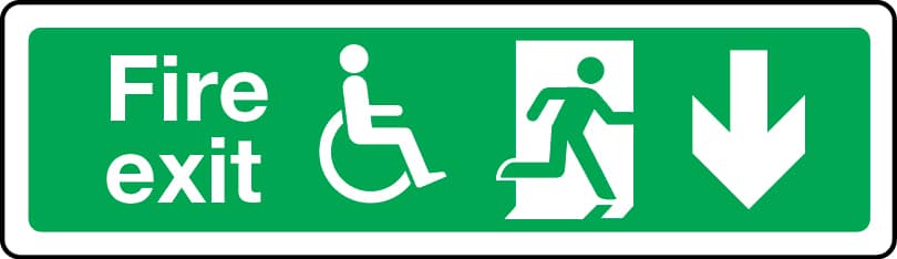 Physically impaired fire escape route arrow down sign