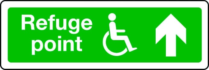 Disabled refuge point route arrow up sign