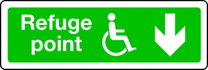 Disabled refuge point route arrow down sign