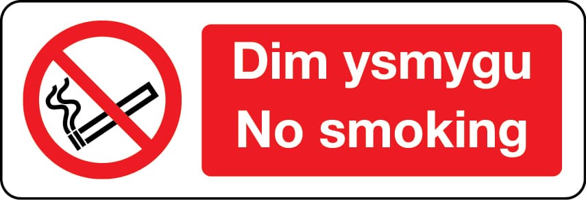 No smoking Welsh/English sign