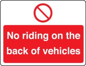 No Riding Here No riding on the back of vehicles sign - Stocksigns
