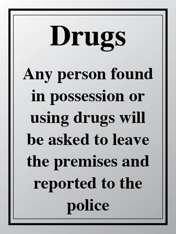 Drugs policy bar sign