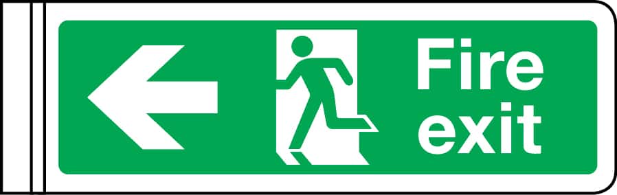 Wall-mounted double-sided fire exit sign (arrow left)