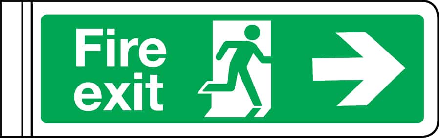 Wall-mounted double-sided fire exit sign (arrow right)