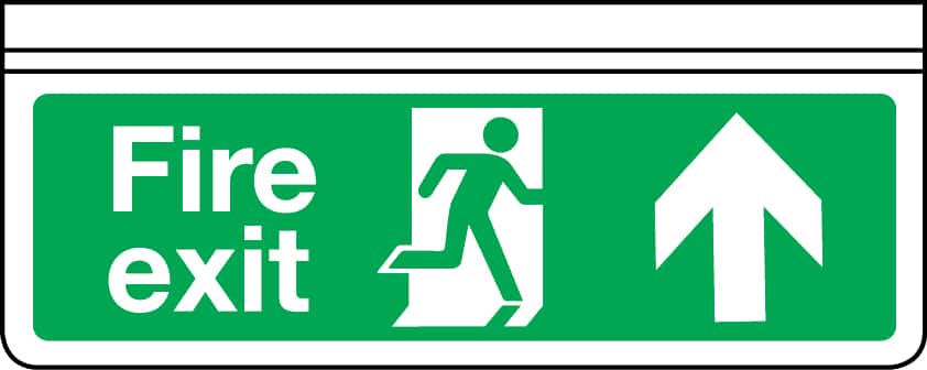 Ceiling-mounted single-sided fire exit sign (arrow up)