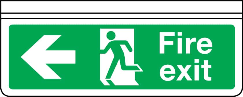 Ceiling mounted double-sided fire exit sign arrow left