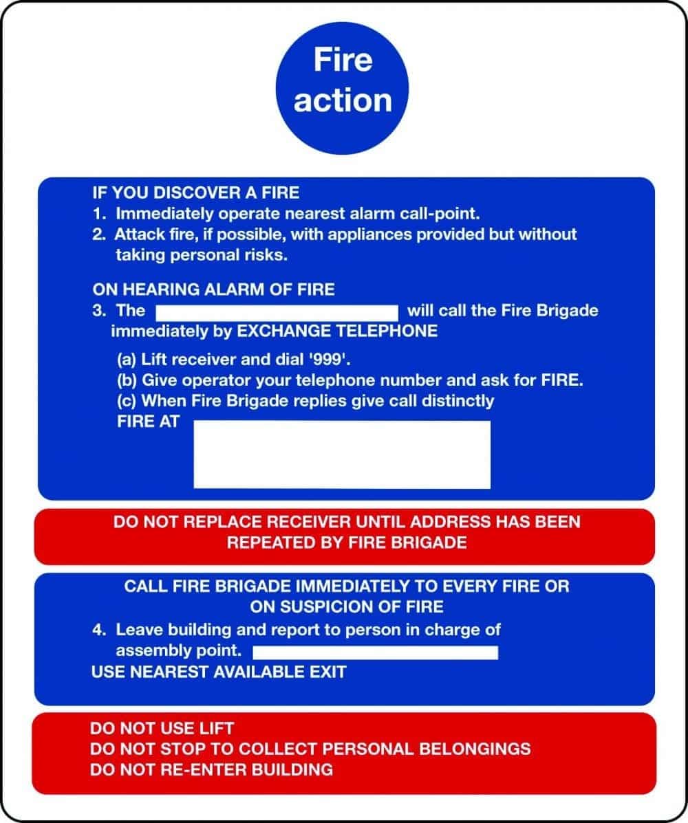 Fire action notices for buildings with lifts sign