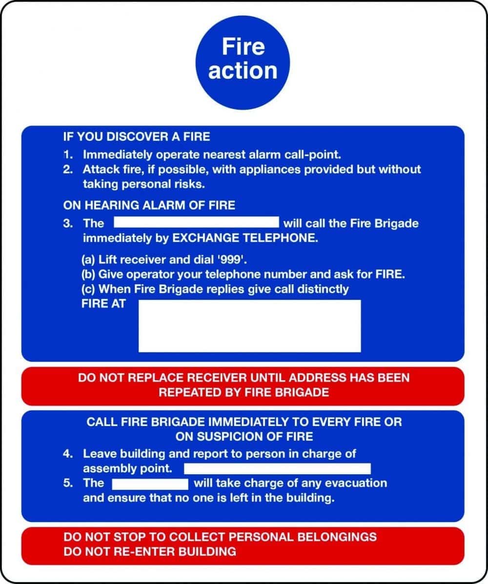 Fire action notice for buildings without lifts sign